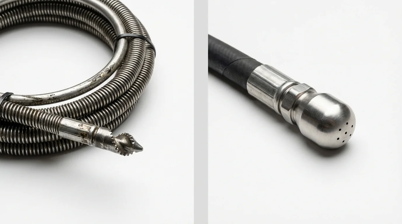 Drain snake cable and hydro jetting nozzle used for drain cleaning in Atlantic Highlands, NJ